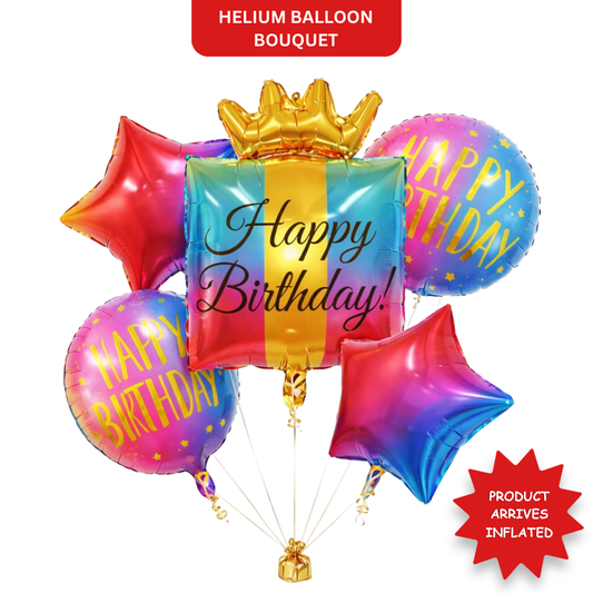 Happy Birthday Multicolor Helium Filled Foil Balloon Set of 5 | Pre-Inflated & Delivered | Birthday Decoration