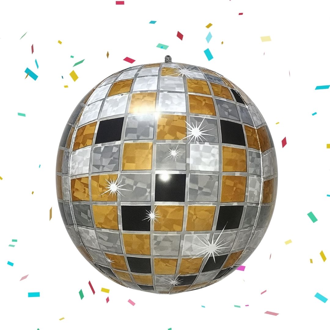 Disco Ball Balloon Gold/Silver/Black 22" - 1PC
