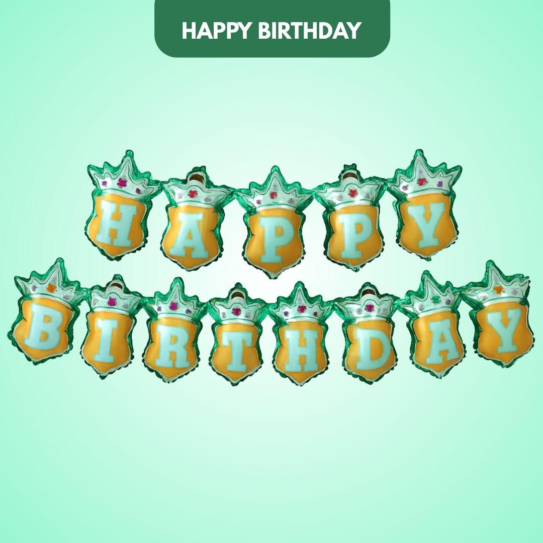 Happy Birthday Blue Crown Hanging Balloon Banner