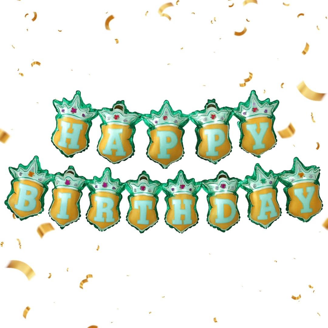 Happy Birthday Blue Crown Hanging Balloon Banner