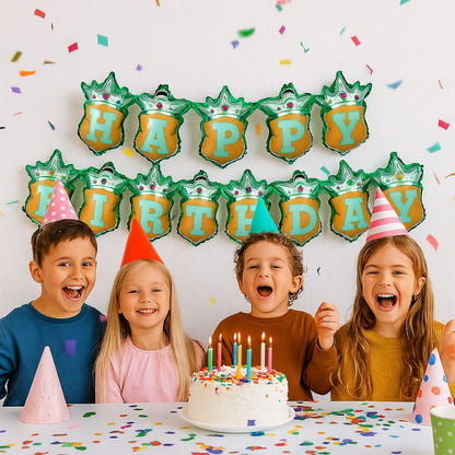 Happy Birthday Blue Crown Hanging Balloon Banner