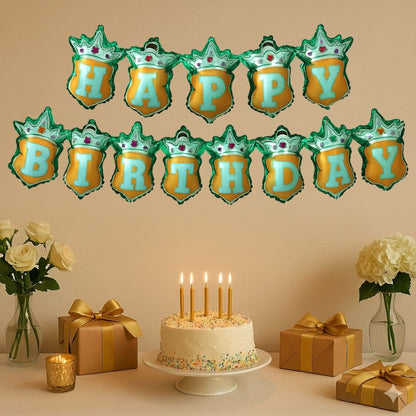 Happy Birthday Blue Crown Hanging Balloon Banner