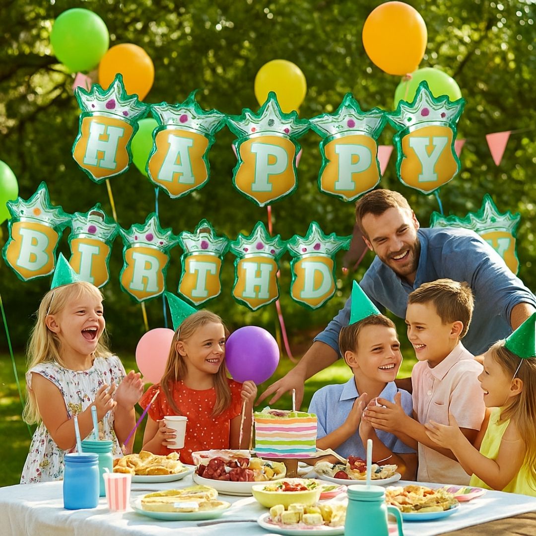 Happy Birthday Blue Crown Hanging Balloon Banner