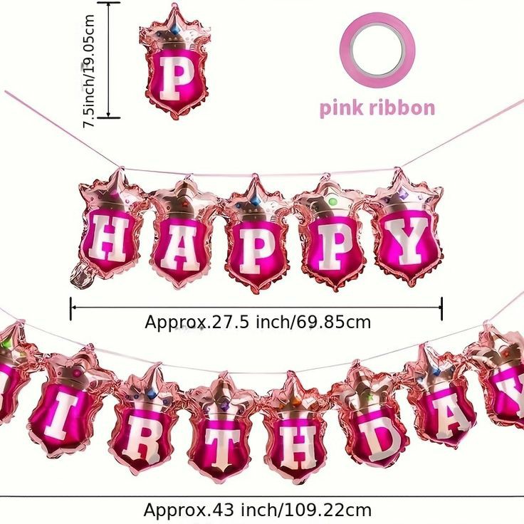 Happy Birthday Pink Crown Hanging Balloon Banner