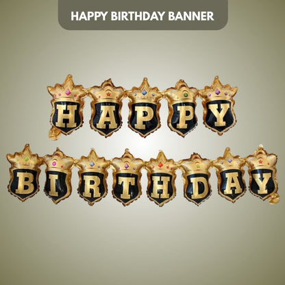 Happy Birthday Black Crown Hanging Balloon Banner