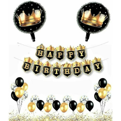 Happy Birthday Black Crown Hanging Balloon Banner
