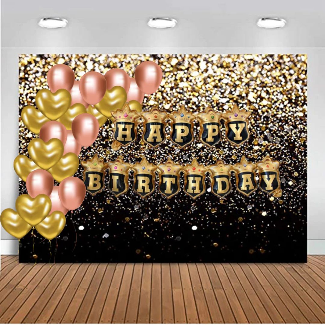 Happy Birthday Black Crown Hanging Balloon Banner