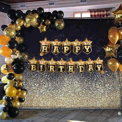 Happy Birthday Black Crown Hanging Balloon Banner
