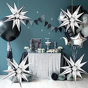 Exploding Silver Star Balloon Hanging - 5D 26"