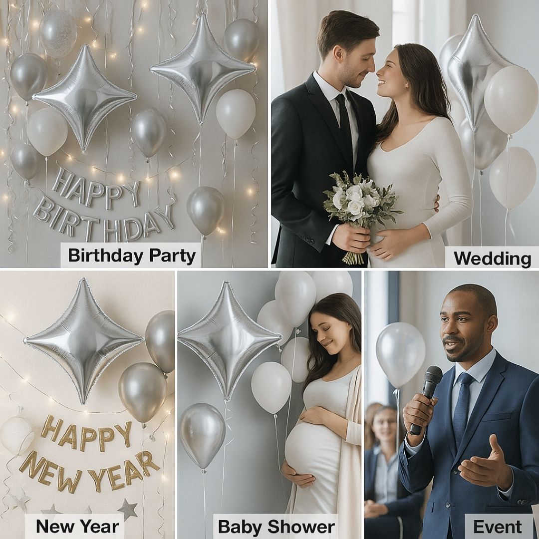 4 Edged Star Balloon Silver -1PC