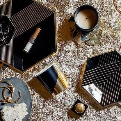 Hexagon Shaped Gold & Black Paper Plates - 9 inches - 10PC