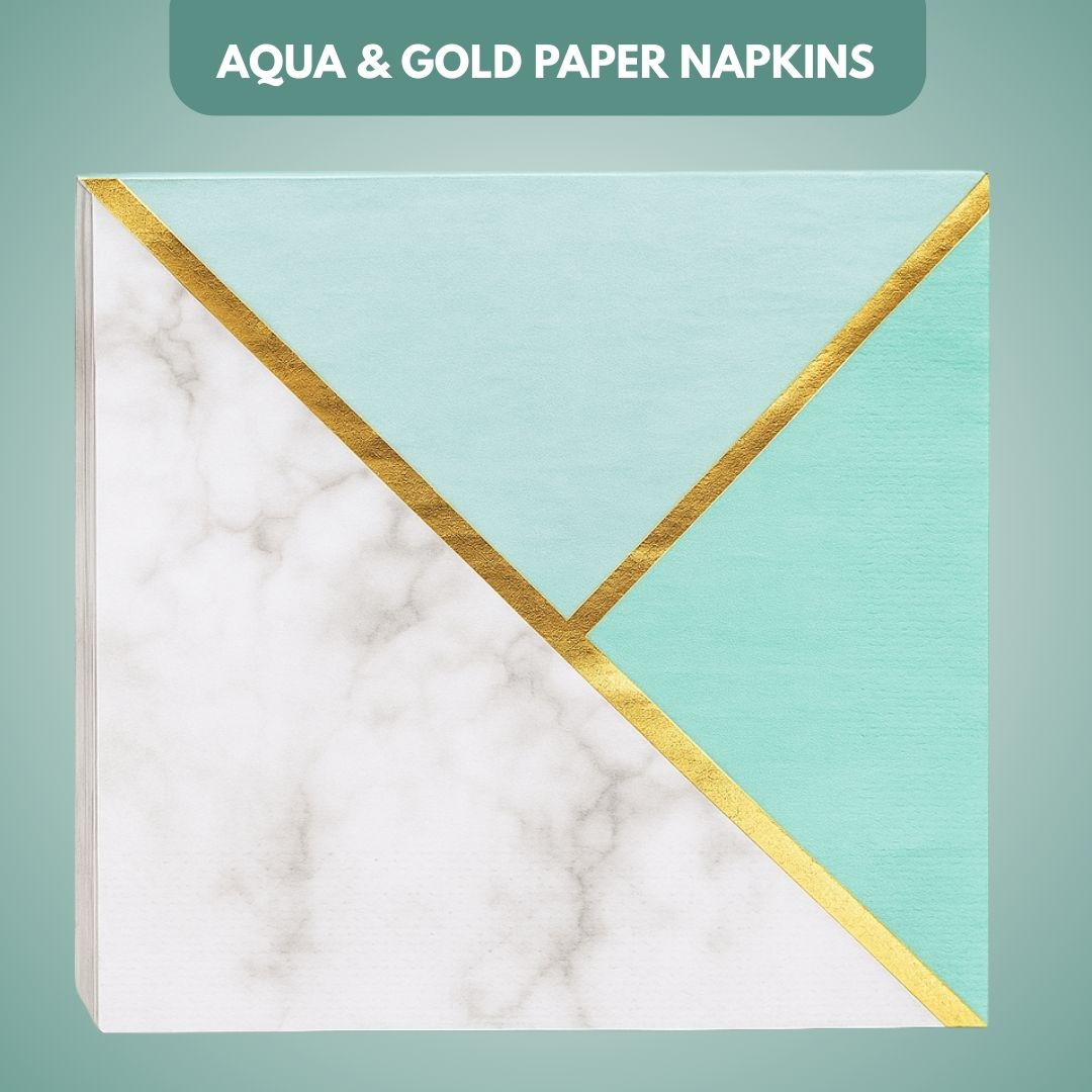 Aqua & Gold Paper Napkins - 16PC
