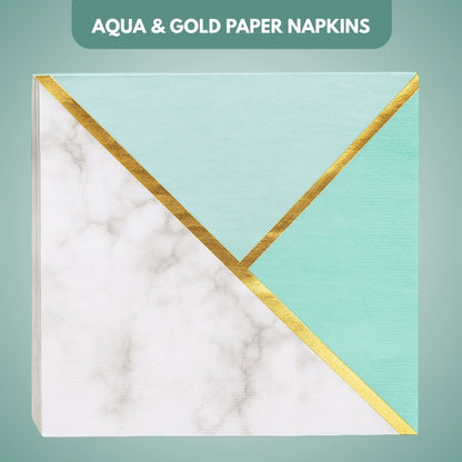 Aqua & Gold Paper Napkins - 16PC