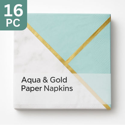 Aqua & Gold Paper Napkins - 16PC