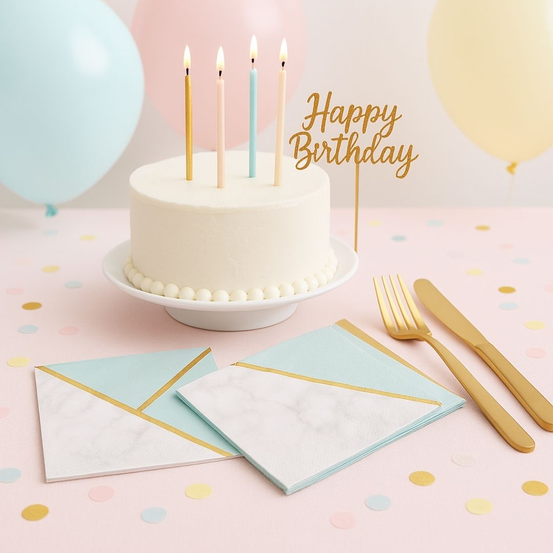 Aqua & Gold Paper Napkins - 16PC