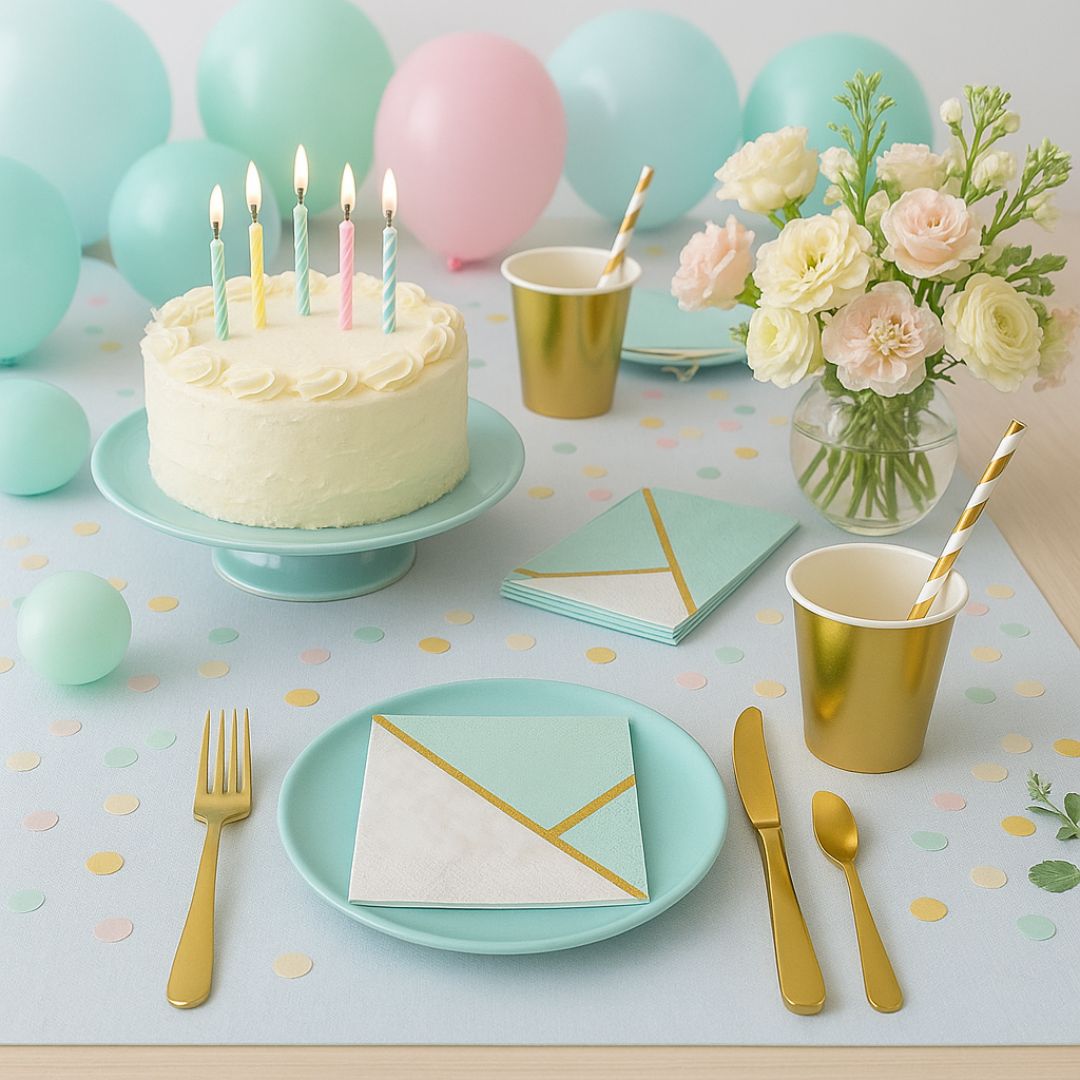 Aqua & Gold Paper Napkins - 16PC
