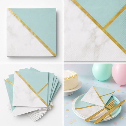 Aqua & Gold Paper Napkins - 16PC