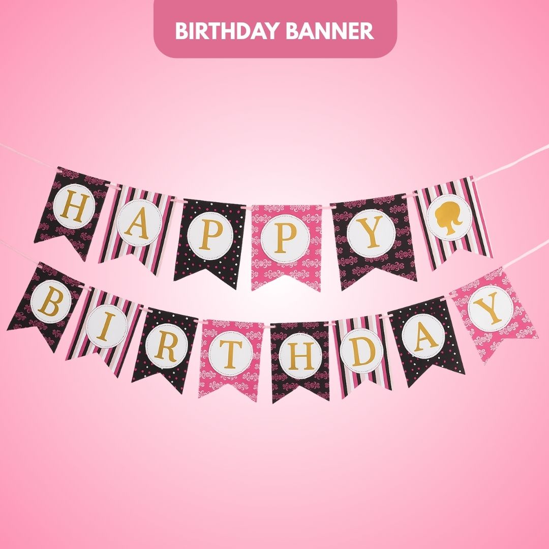 Black & Pink Birthday Banner