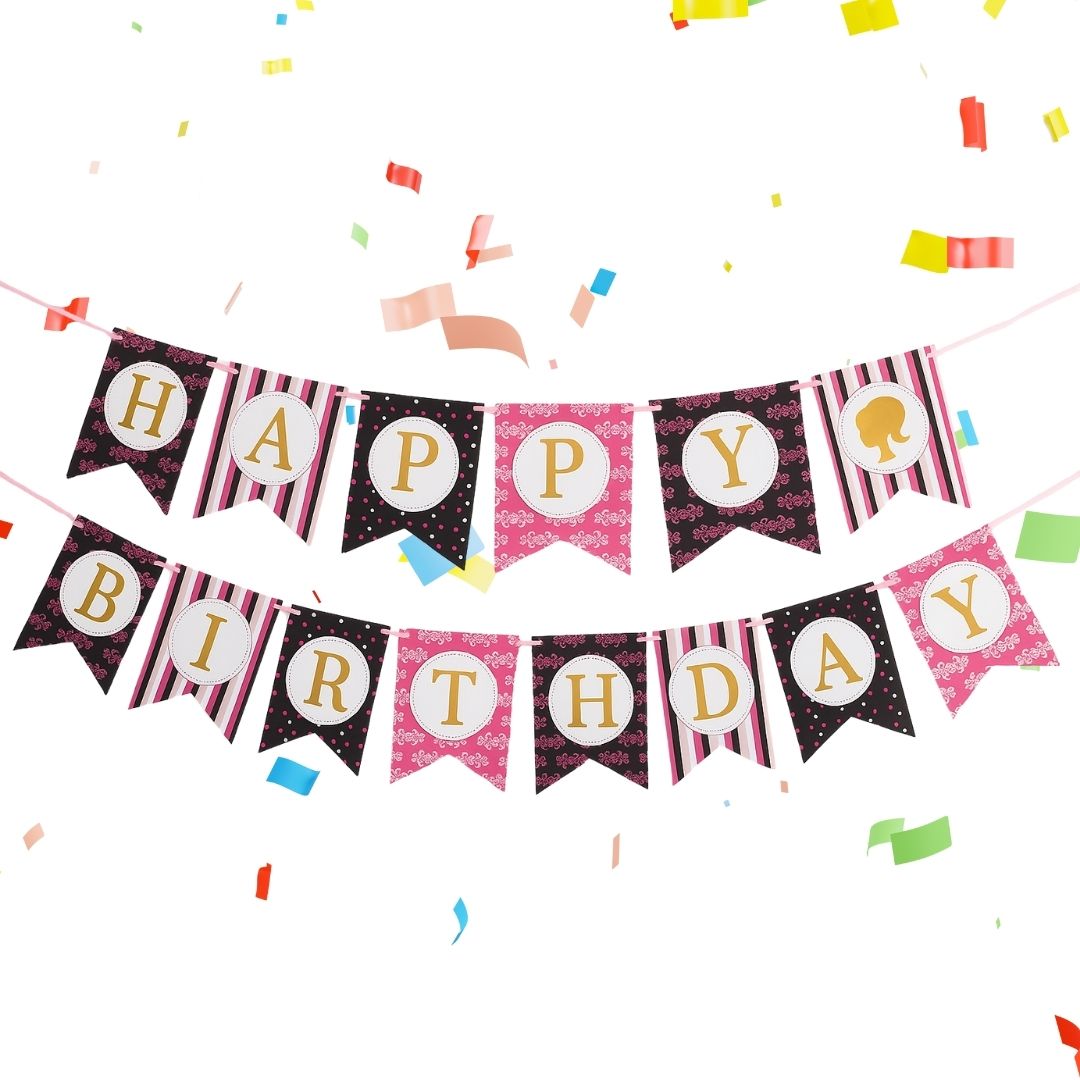 Black & Pink Birthday Banner