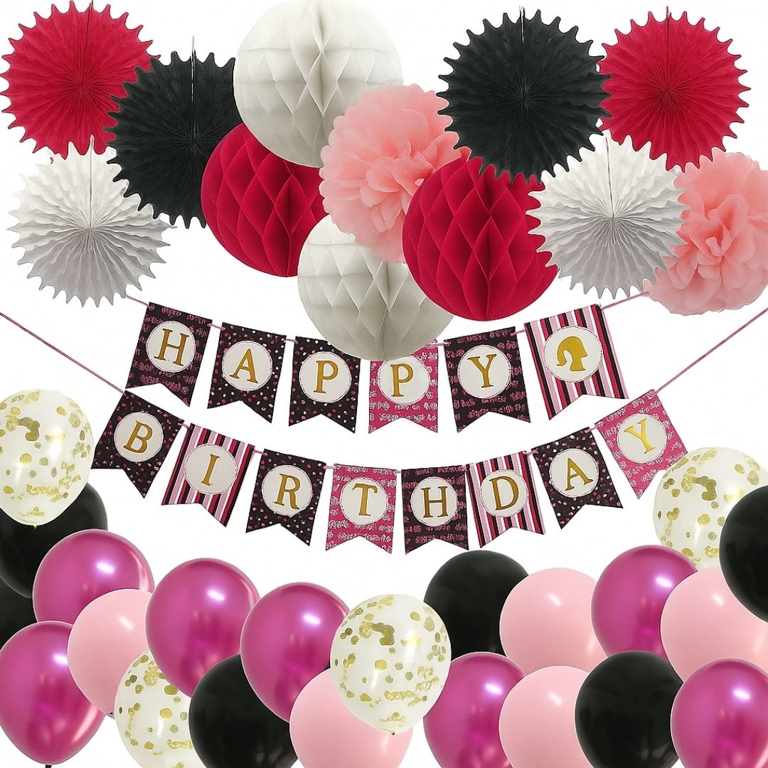Black & Pink Birthday Banner