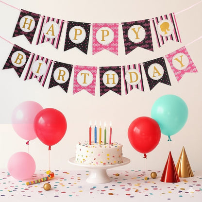 Black & Pink Birthday Banner