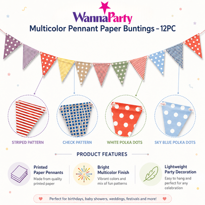 Multicolor Penant Paper Buntings - 12PC
