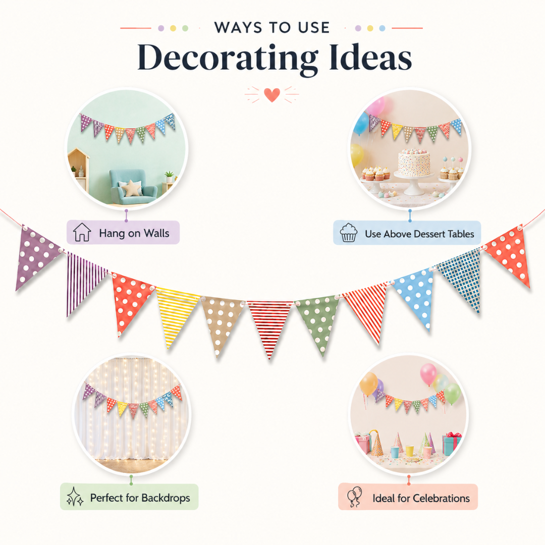 Multicolor Penant Paper Buntings - 12PC