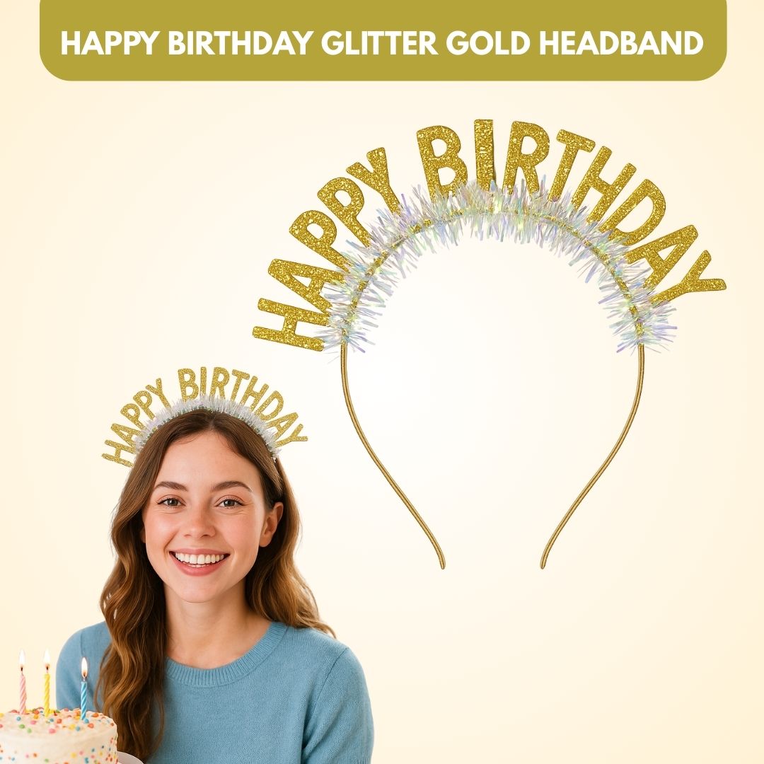 Happy Birthday Glitter Gold Headband