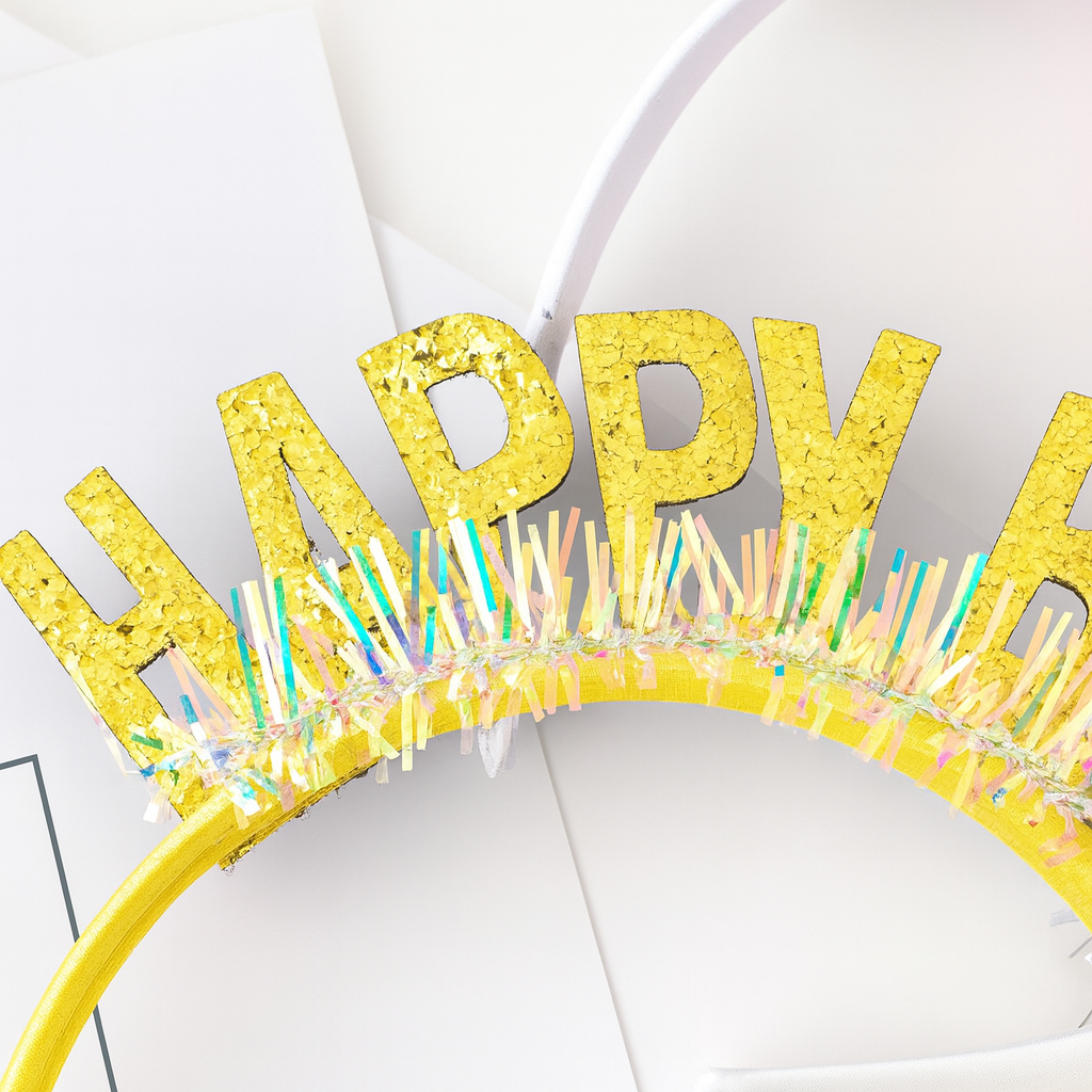 Happy Birthday Glitter Gold Headband