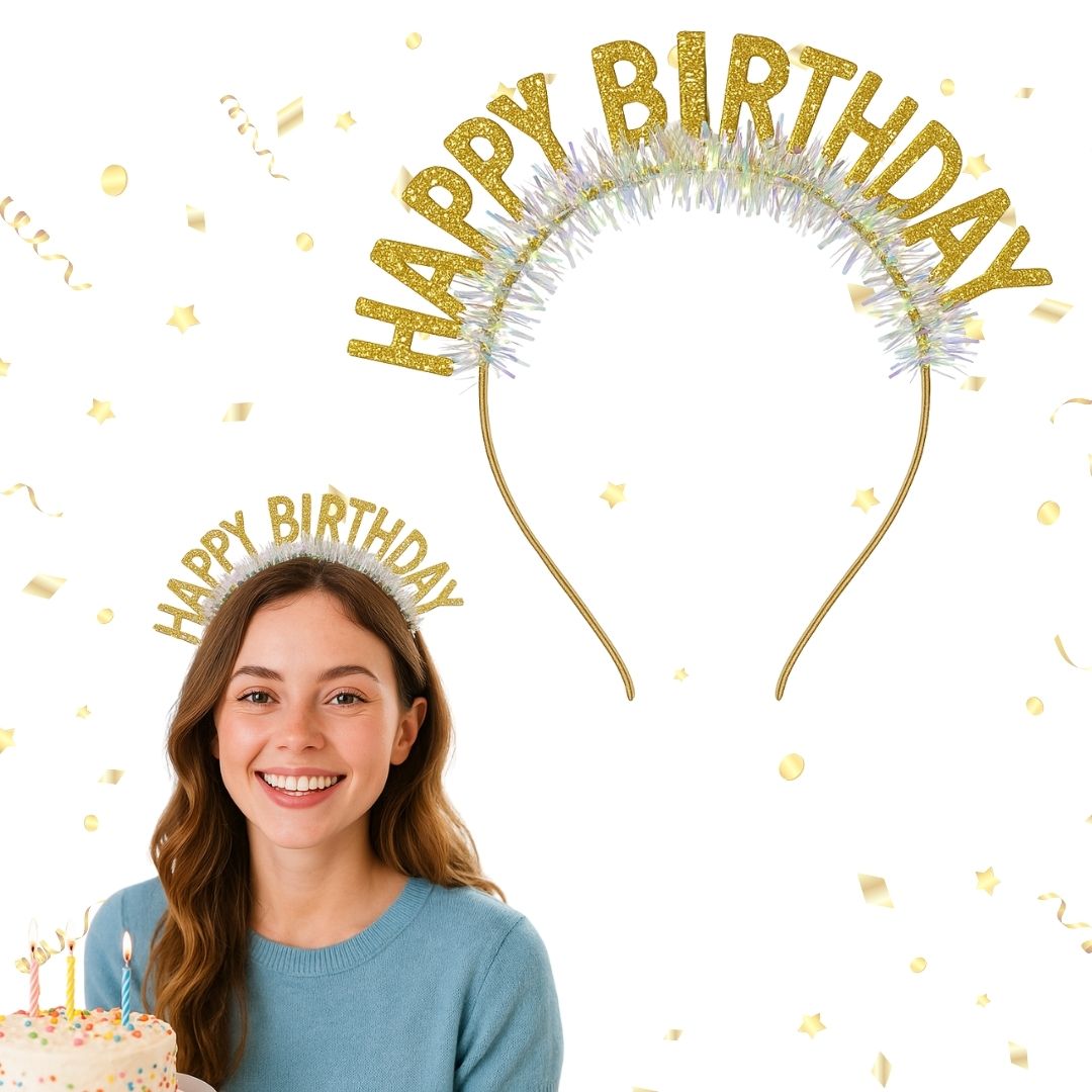 Happy Birthday Glitter Gold Headband
