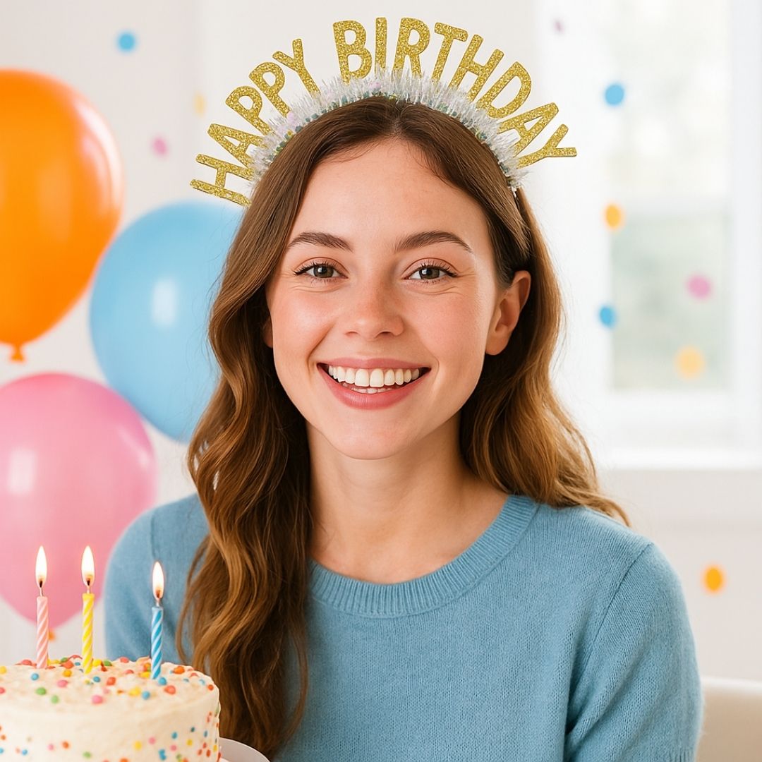 Happy Birthday Glitter Gold Headband