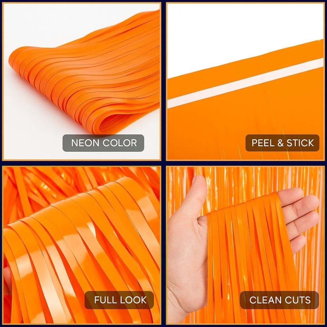 Neon Orange Foil Curtain for Wall Decor - 7FT X 3FT - 1PC
