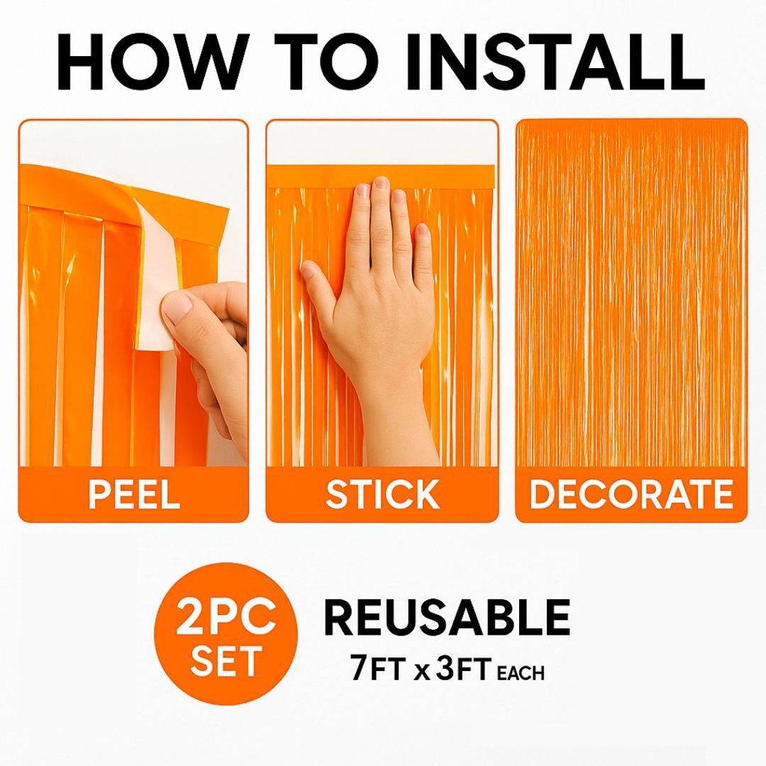 Neon Orange Foil Curtain for Wall Decor - 7FT X 3FT - 1PC