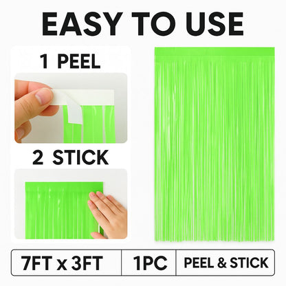 Neon Green Foil Curtain for Wall Decor - 7FT X 3FT - 1PC