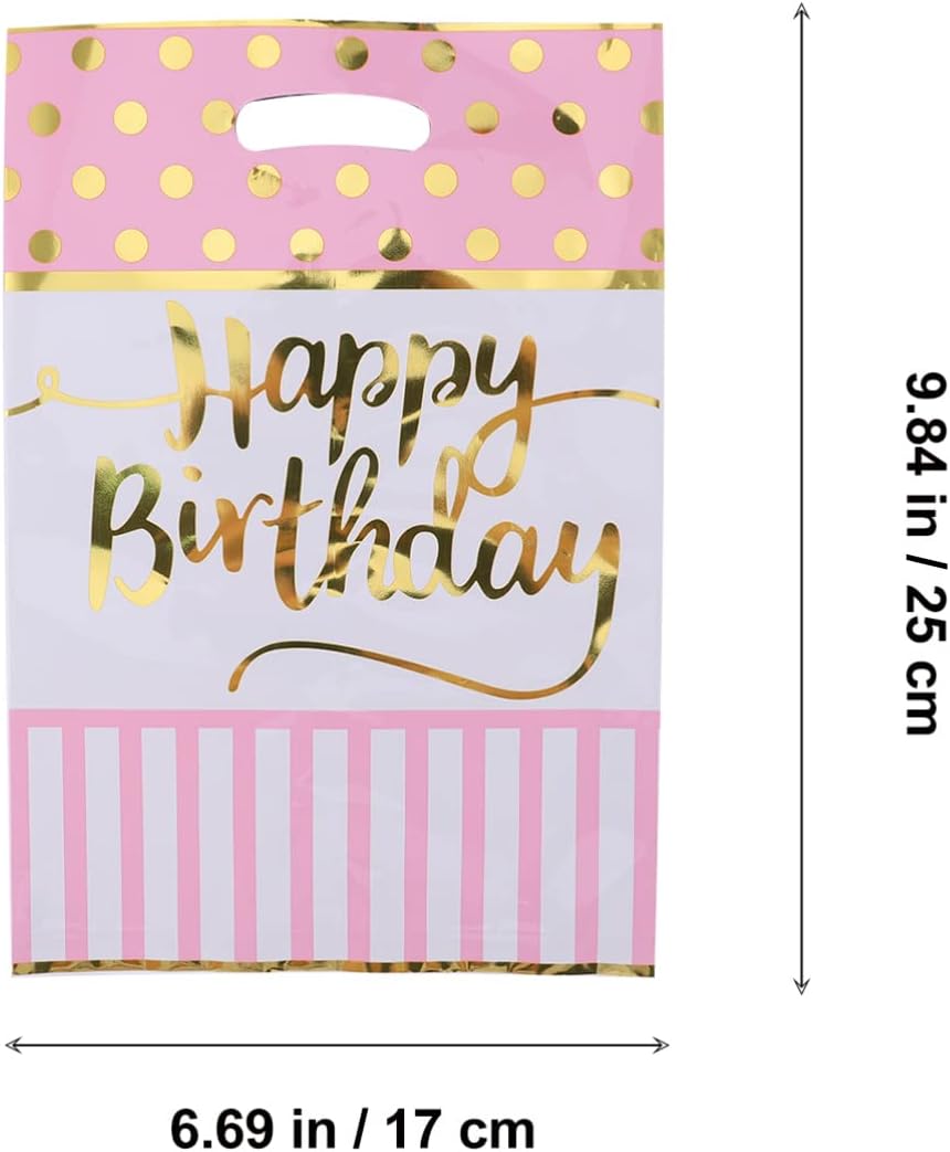 Happy Birthday Pink &amp; Golden Polka Dot Loot Bags -