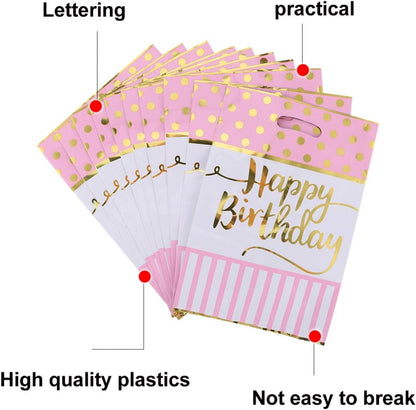 Happy Birthday Pink &amp; Golden Polka Dot Loot Bags -