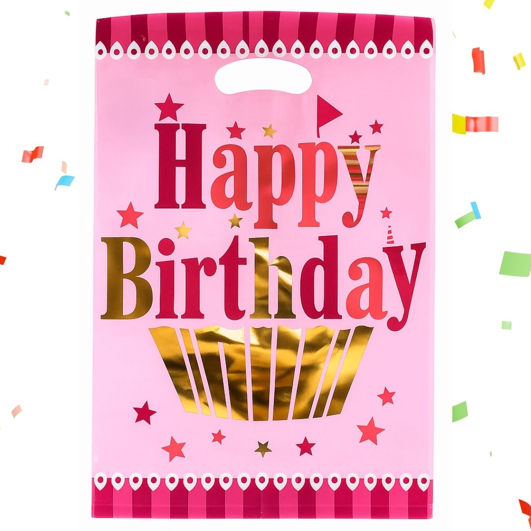 Happy Birthday Golden Cupcake Pink Aluminium Film