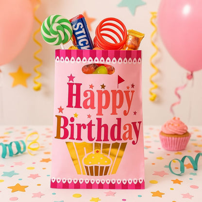 Happy Birthday Golden Cupcake Pink Aluminium Film