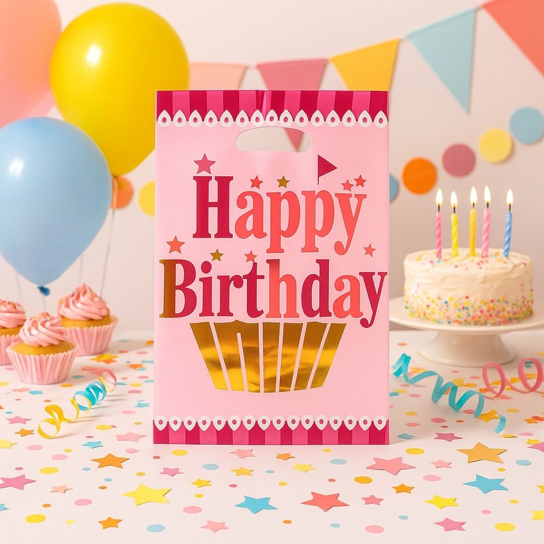 Happy Birthday Golden Cupcake Pink Aluminium Film