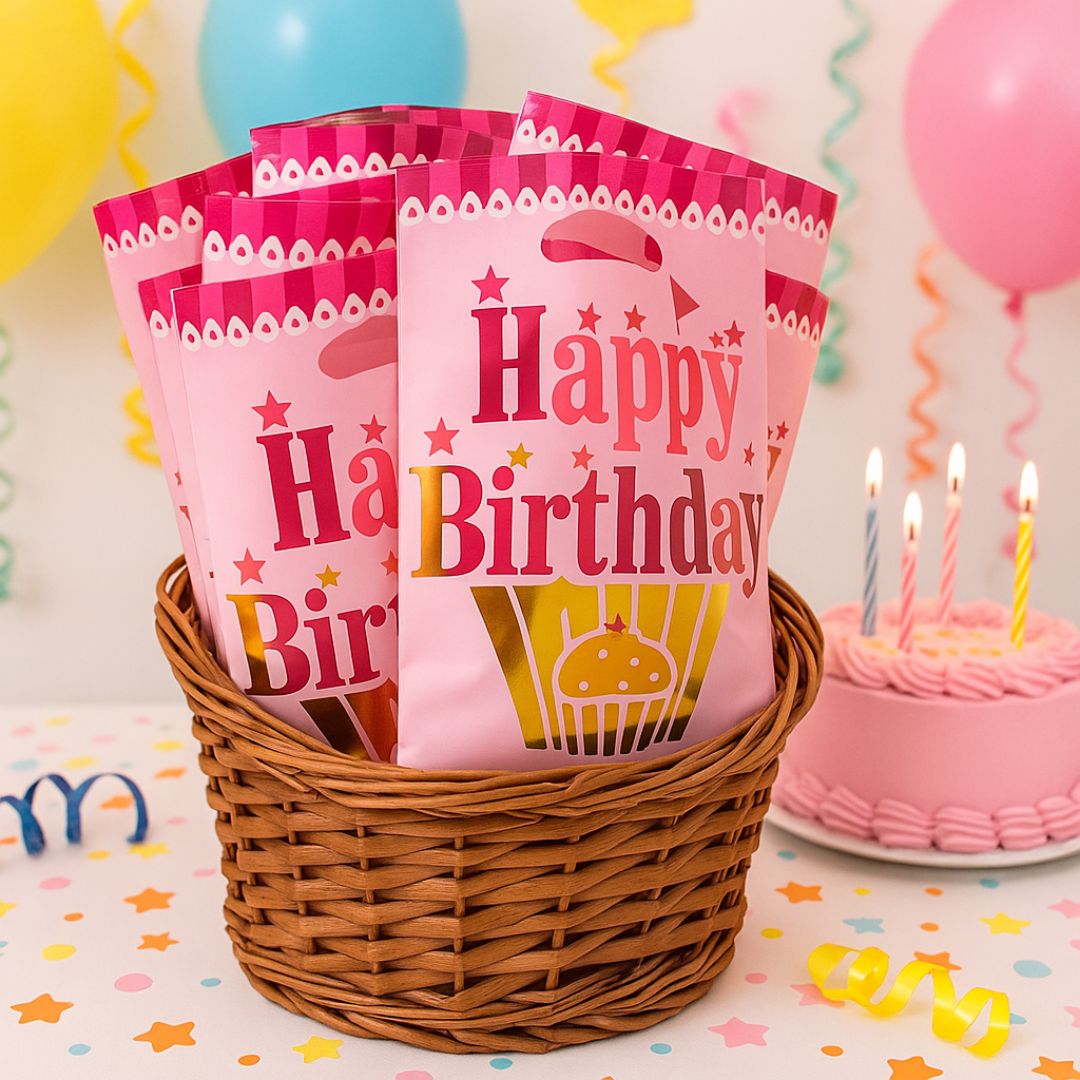Happy Birthday Golden Cupcake Pink Aluminium Film