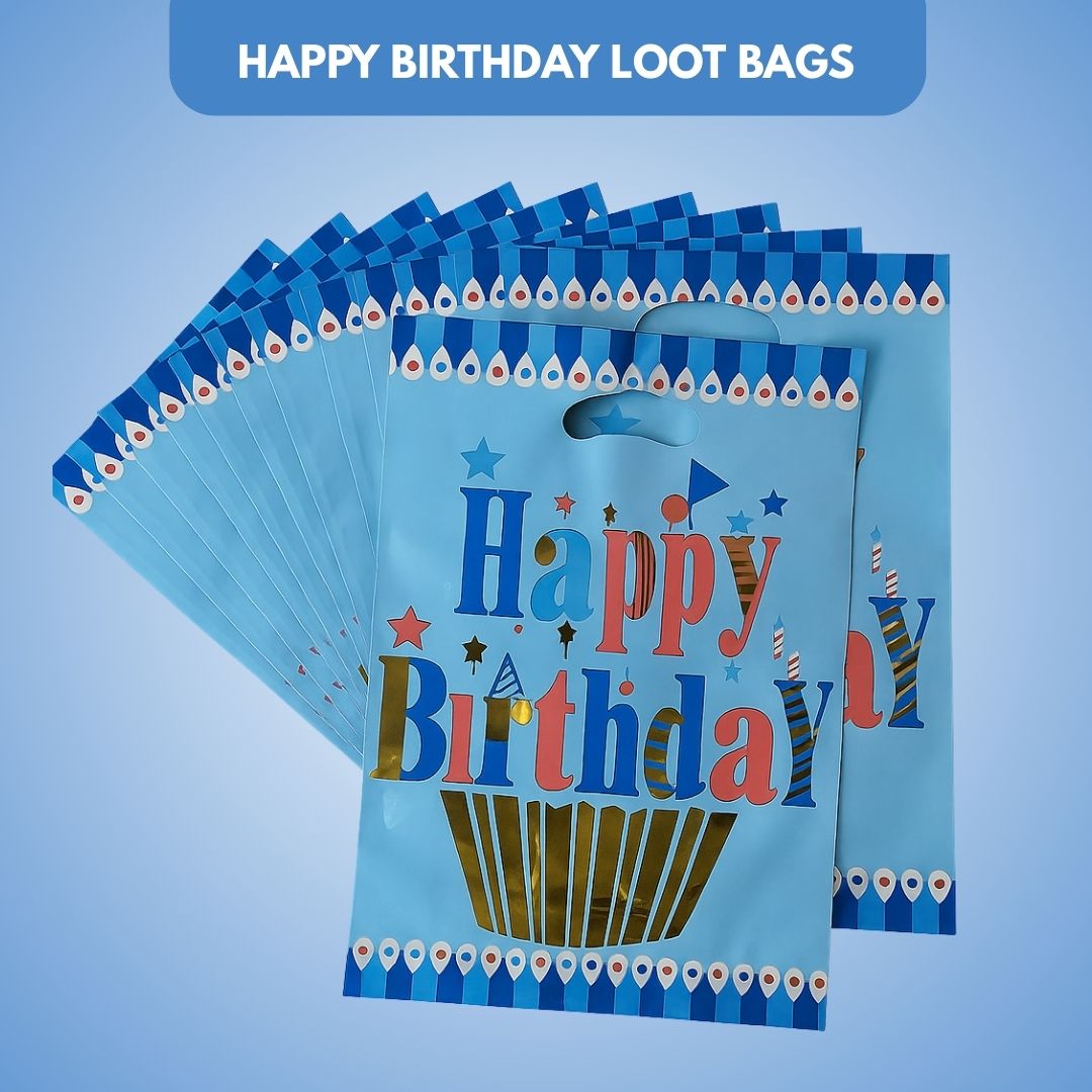 Happy Birthday Golden Cupcake Blue Aluminium Film