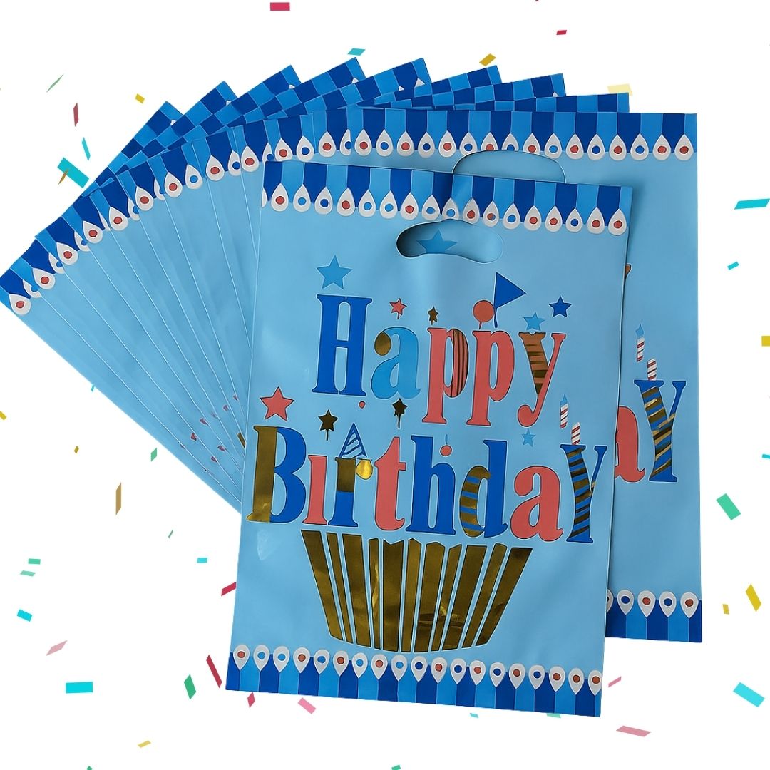 Happy Birthday Golden Cupcake Blue Aluminium Film