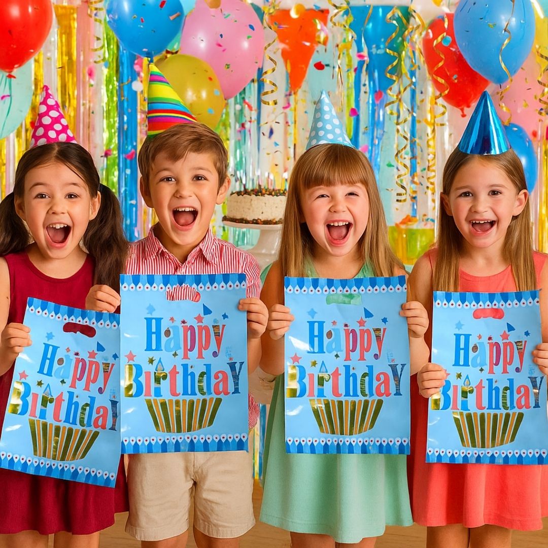 Happy Birthday Golden Cupcake Blue Aluminium Film