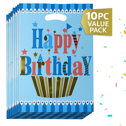 Happy Birthday Golden Cupcake Blue Aluminium Film