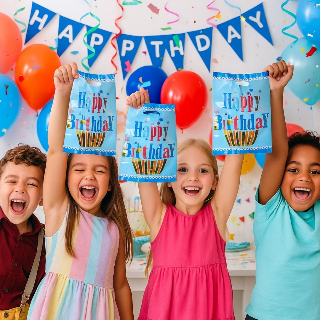 Happy Birthday Golden Cupcake Blue Aluminium Film