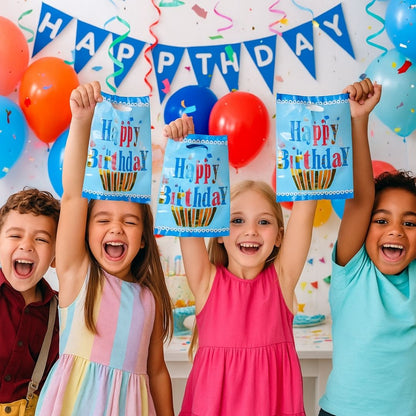 Happy Birthday Golden Cupcake Blue Aluminium Film