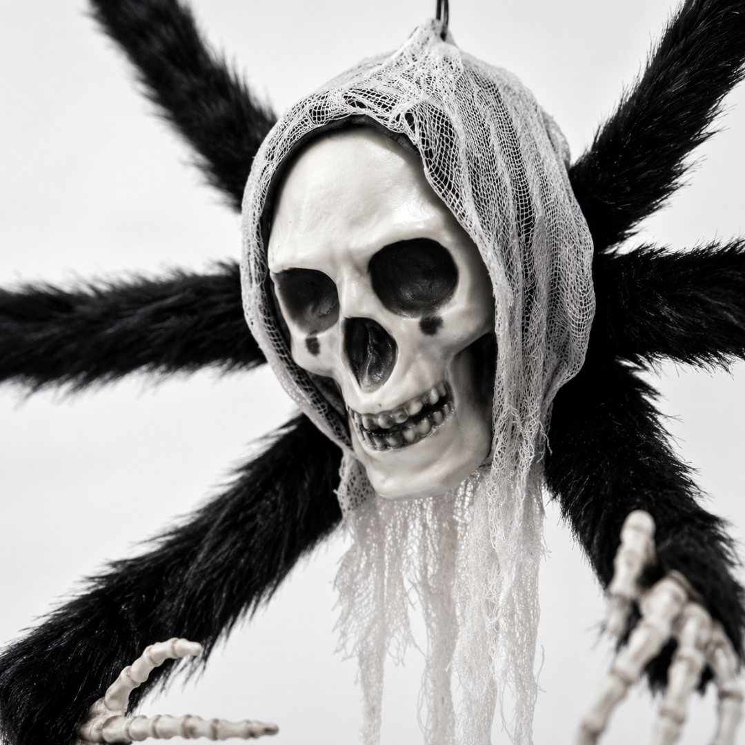 Hanging Skull Spider Decoration with Black Legs for Halloween & Theme Party Décor – 1FT – 1PC