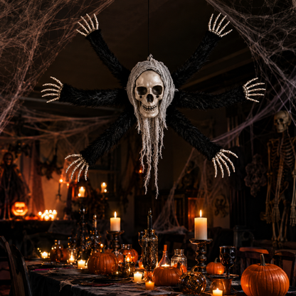 Hanging Skull Spider Decoration with Black Legs for Halloween & Theme Party Décor – 1FT – 1PC