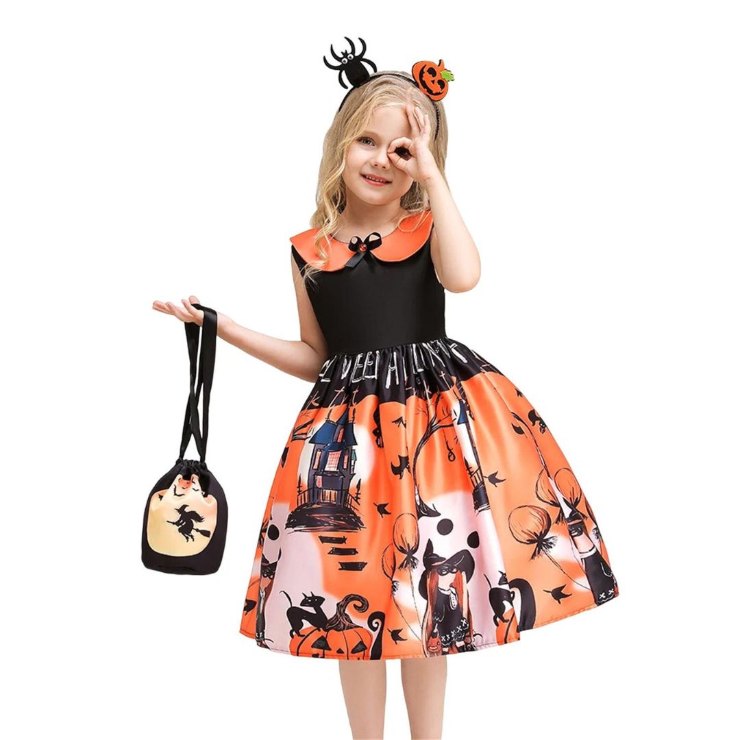 Halloween Pumpkin &amp; Witch Printed Costume Size S