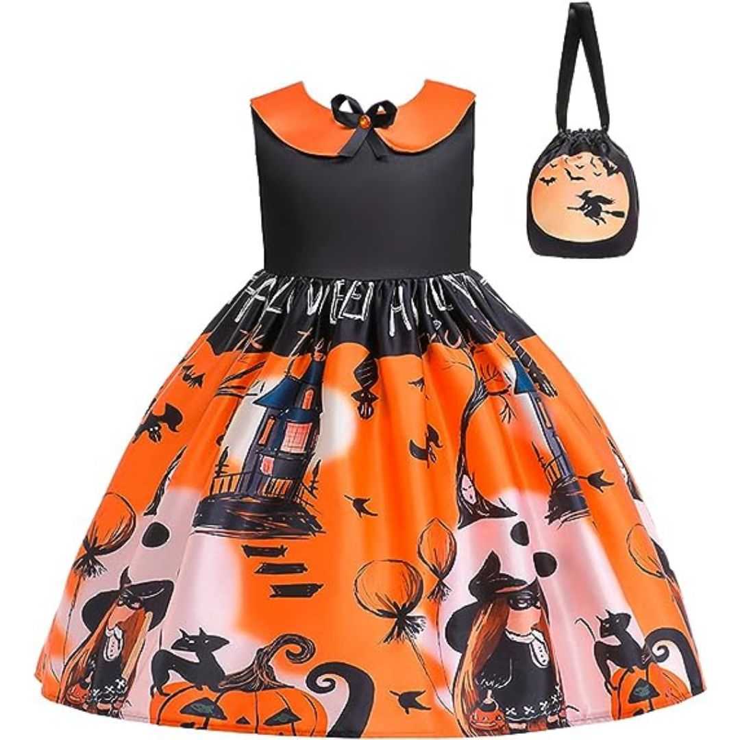 Halloween Pumpkin &amp; Witch Printed Costume Size S